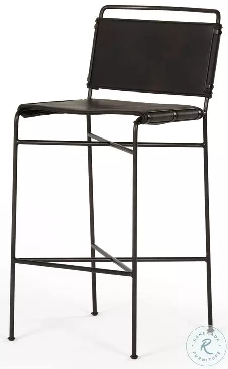 Four Hands Wharton Bar Stool - Distressed Black