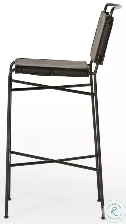 Four Hands Wharton Bar Stool - Distressed Black