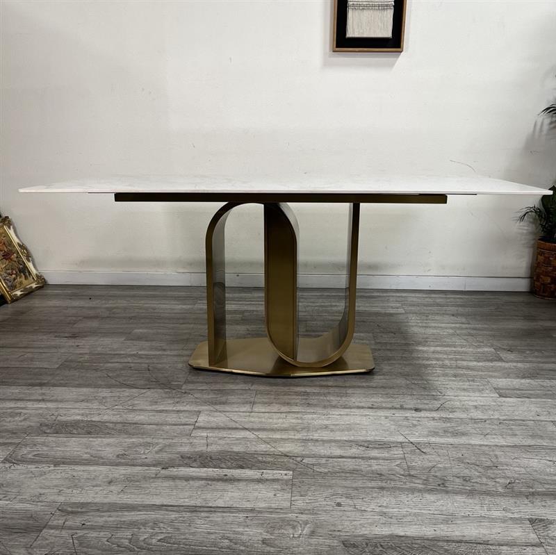 HomSof 71" Contemporary Dining Table with Sintered Stone Top and U-Shape Base - Gold