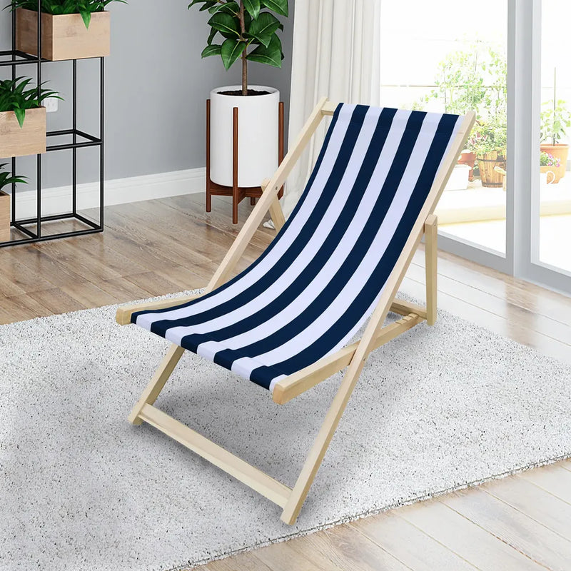 Populus Wood Sling Chair Blue Stripe Broad Blue Stripe