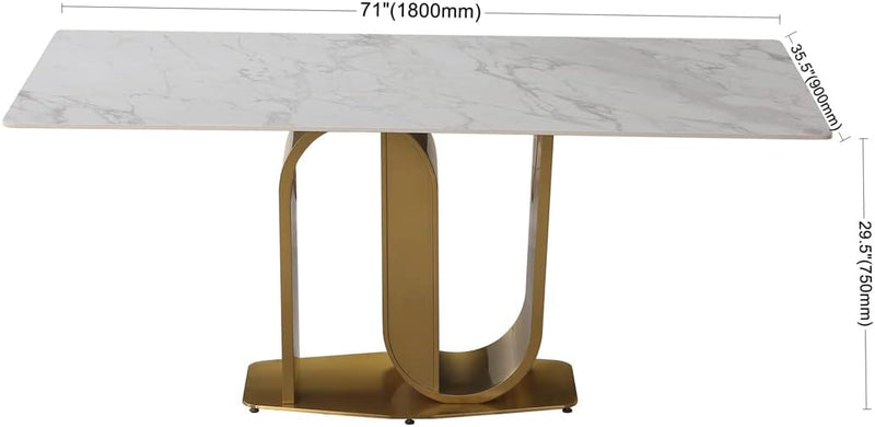 HomSof 71" Contemporary Dining Table with Sintered Stone Top and U-Shape Base - Gold