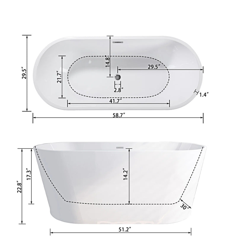 59" Acrylic Freestanding Bathtub