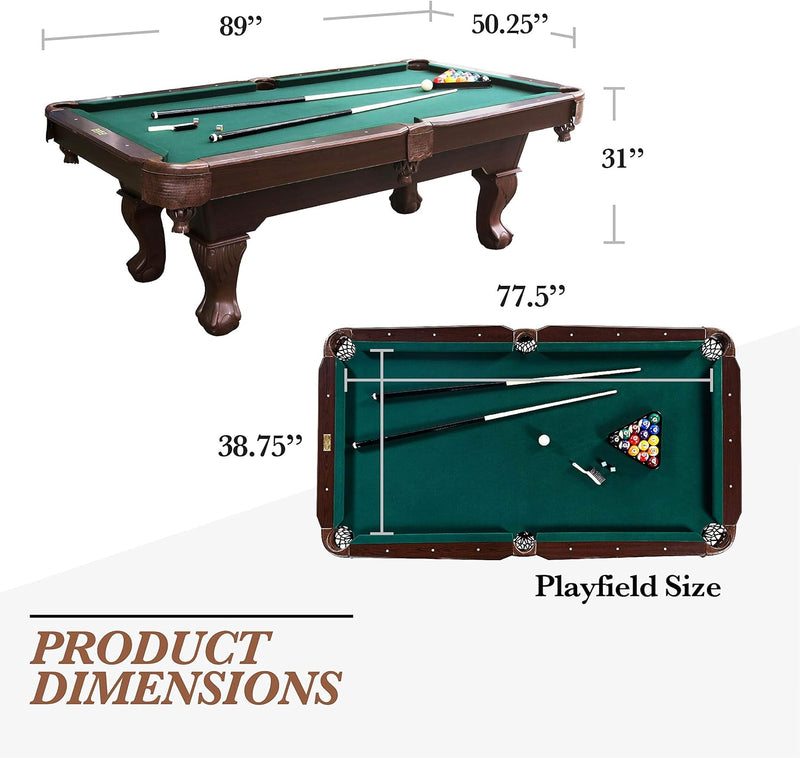 7.5 ft Green Pool Table, w/Billiard Cue Rack by Barrington Billiards Company