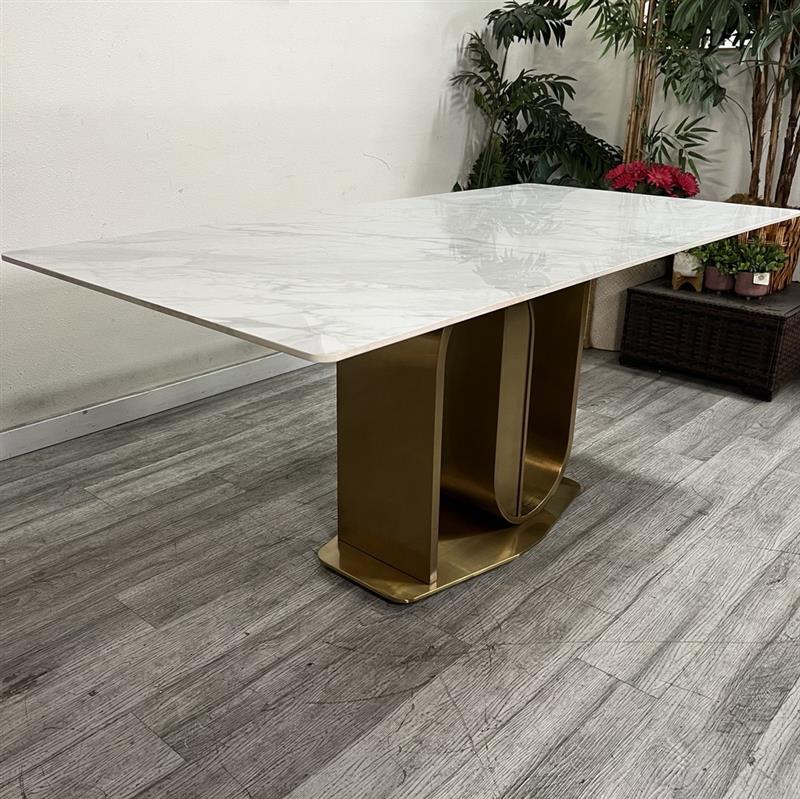 HomSof 71" Contemporary Dining Table with Sintered Stone Top and U-Shape Base - Gold