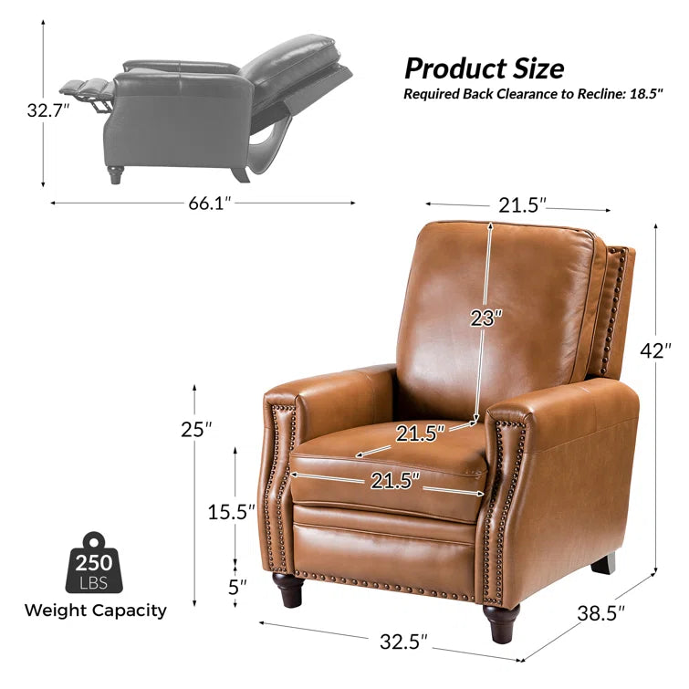 Andrena Genuine Leather Recliner with Nailhead Trim