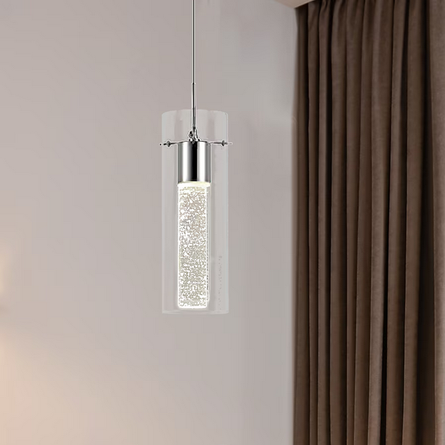 Cedar Hill Pendant Lighting Nickel Modern/Contemporary Clear Glass Cylinder LED Medium Hanging Pendant Light