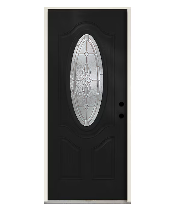 RELIABILT Hampton 36-in x 80-in x 4-5/8-in Fiberglass Oval Lite Left-Hand Door