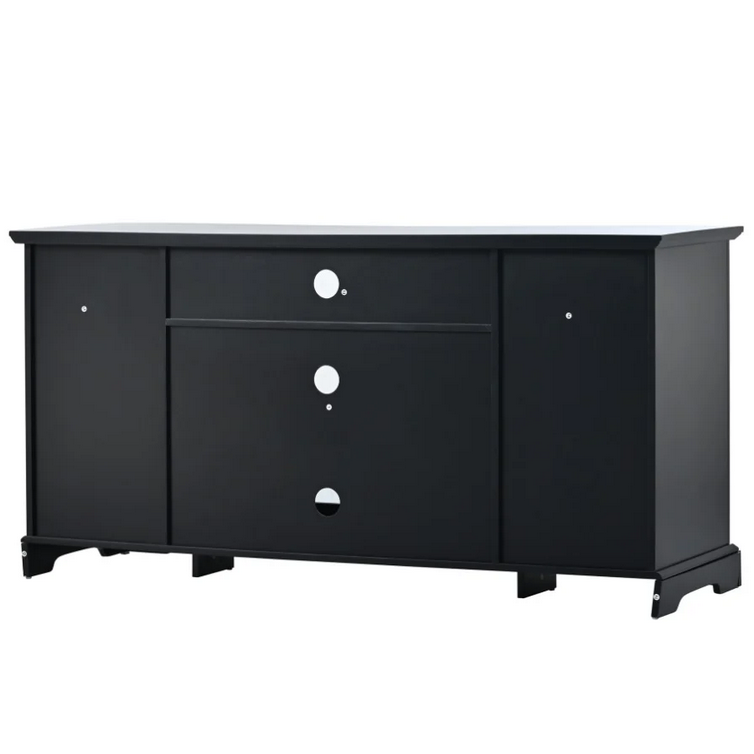 TV Stand for TV up to 65in with 2 Tempered Glass Doors Adjustable Panels Open Style Cabinet Black