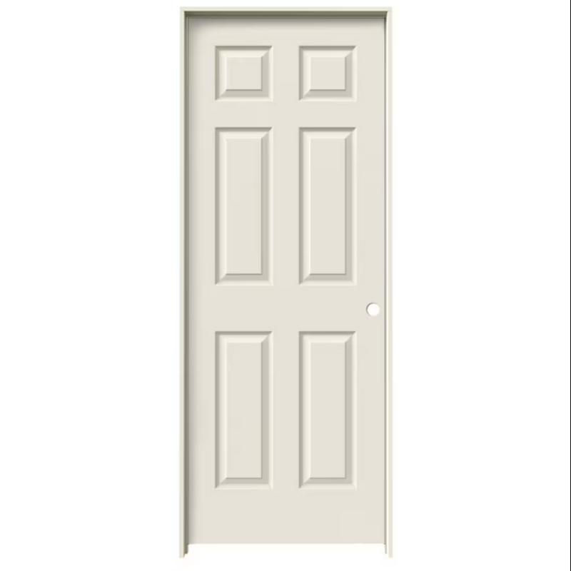 RELIABILT 30-in x 80-in Hollow Core 6-panel Left Hand Textured Primed Molded Composite Flat Jamb Single Prehung Interior Door