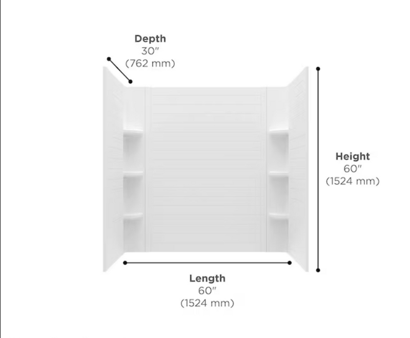 American Standard Elevate 30-in L x 60-in W x 60-in H Arctic White 3-Piece Direct To Stud/Glue Up Hybrid Bathtub Wall Panel Kit