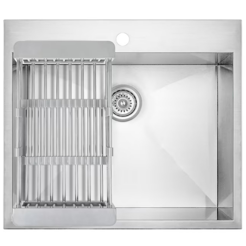 AKDY Drop-In 25-in x 22-in Brushed Stainless Steel Single Bowl 1-Hole Kitchen Sink