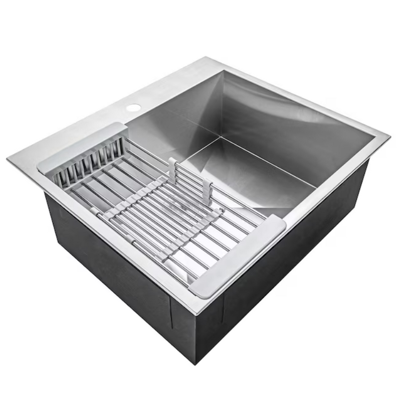 AKDY Drop-In 25-in x 22-in Brushed Stainless Steel Single Bowl 1-Hole Kitchen Sink