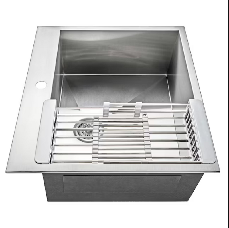 AKDY Drop-In 25-in x 22-in Brushed Stainless Steel Single Bowl 1-Hole Kitchen Sink