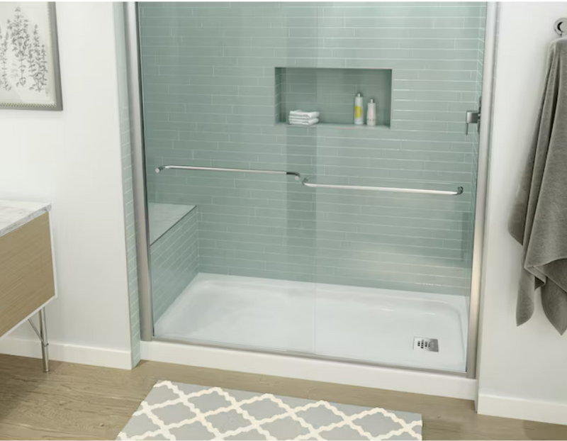 MAAX Pro Steel 30-in W x 60-in L White Threshold Rectangle Shower Pan Base (Right Drain)