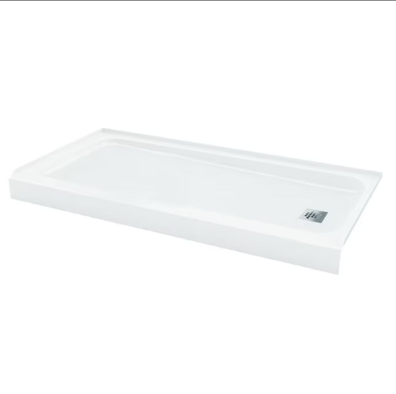 MAAX Pro Steel 30-in W x 60-in L White Threshold Rectangle Shower Pan Base (Right Drain)