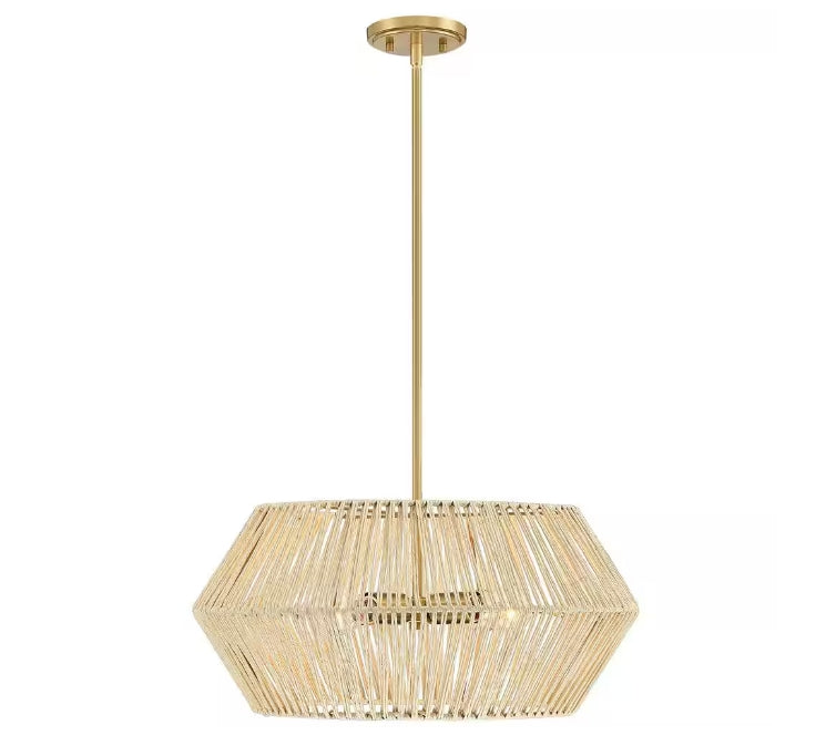 True Fine 4-Light Beige/Brass Chandelier Bohemian Hand Woven