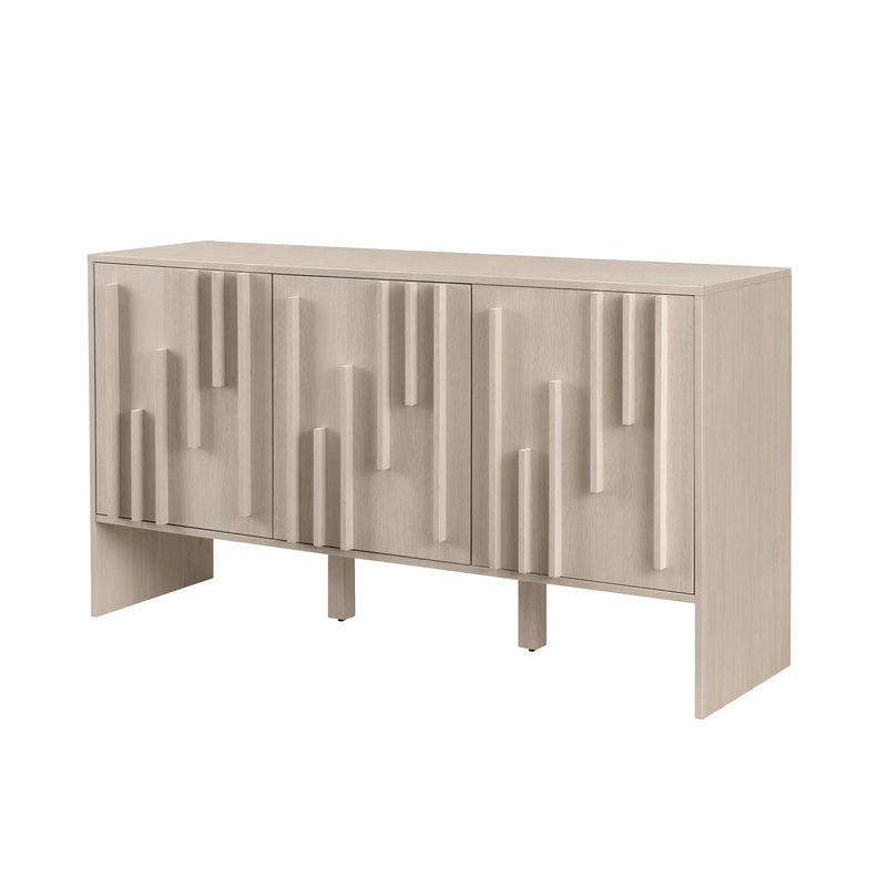 Walker Edison 55” Contemporary Vertical-Detailed 3-Door Sideboard, Ivory Oak