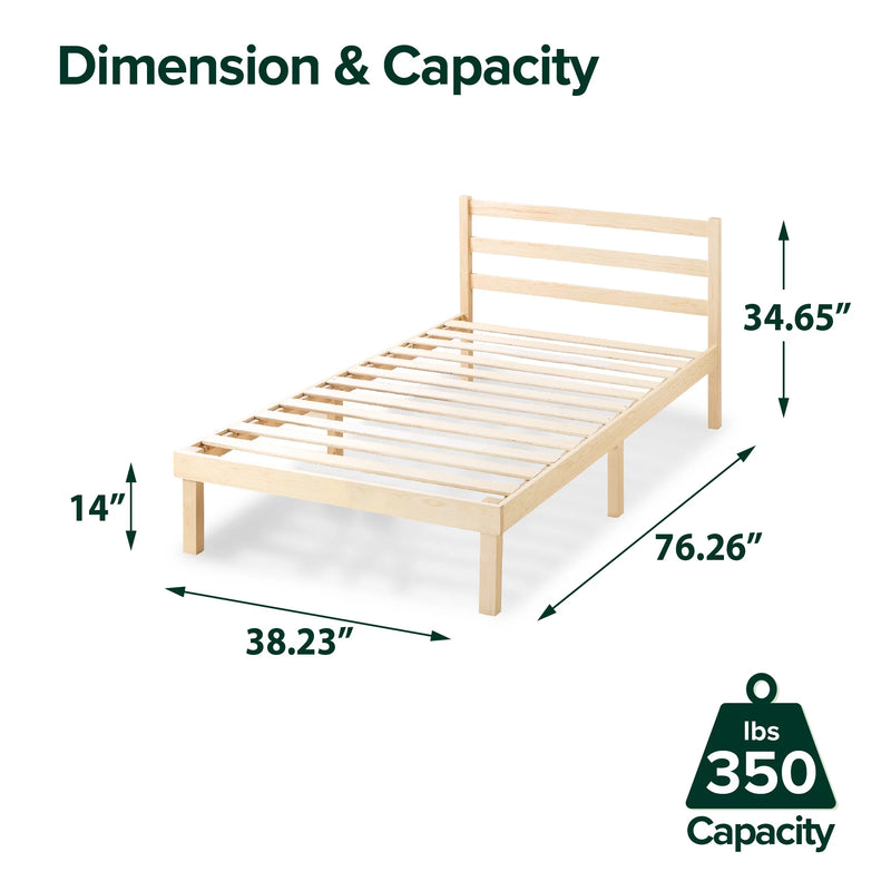 Zinus Robin 35" Wood Platform Bed Frame with Headboard, Twin