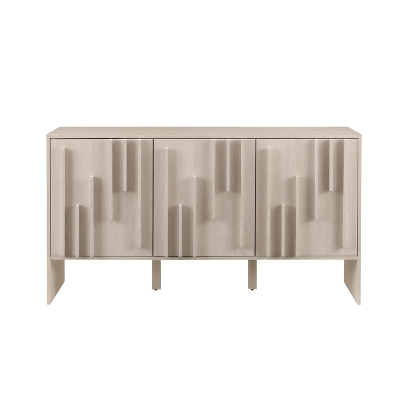 Walker Edison 55” Contemporary Vertical-Detailed 3-Door Sideboard, Ivory Oak