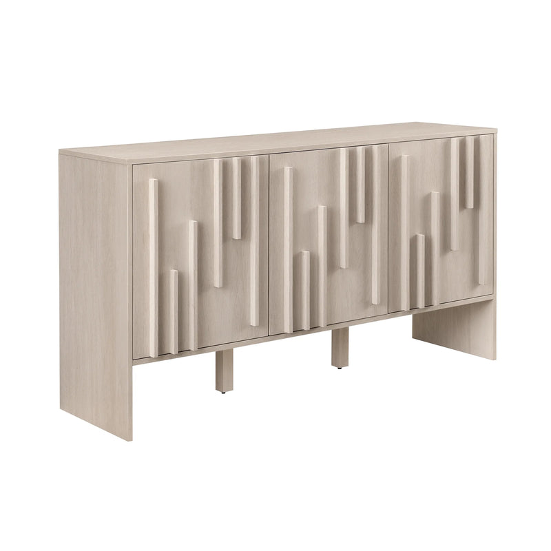 Walker Edison 55” Contemporary Vertical-Detailed 3-Door Sideboard, Ivory Oak