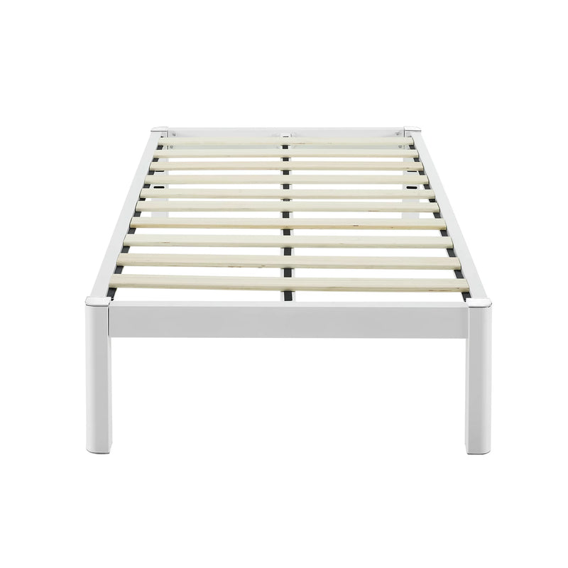 Mainstays Wood Slat Metal Platform Bed Frame with Wood Legs, White/Twin