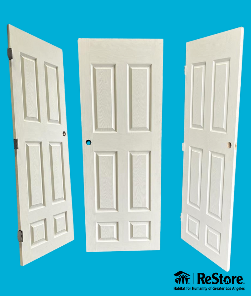 RELIABILT 30-in x 80-in Hollow Core 6-panel Left Hand Textured Primed Molded Composite Flat Jamb Single Prehung Interior Door