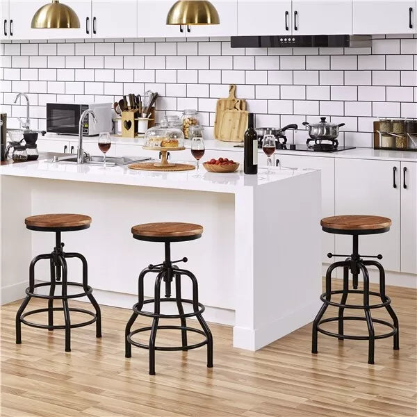 Rustic Swivel Bar Stool Industrial Pipe Kitchen Counter Height Chair Set of 2