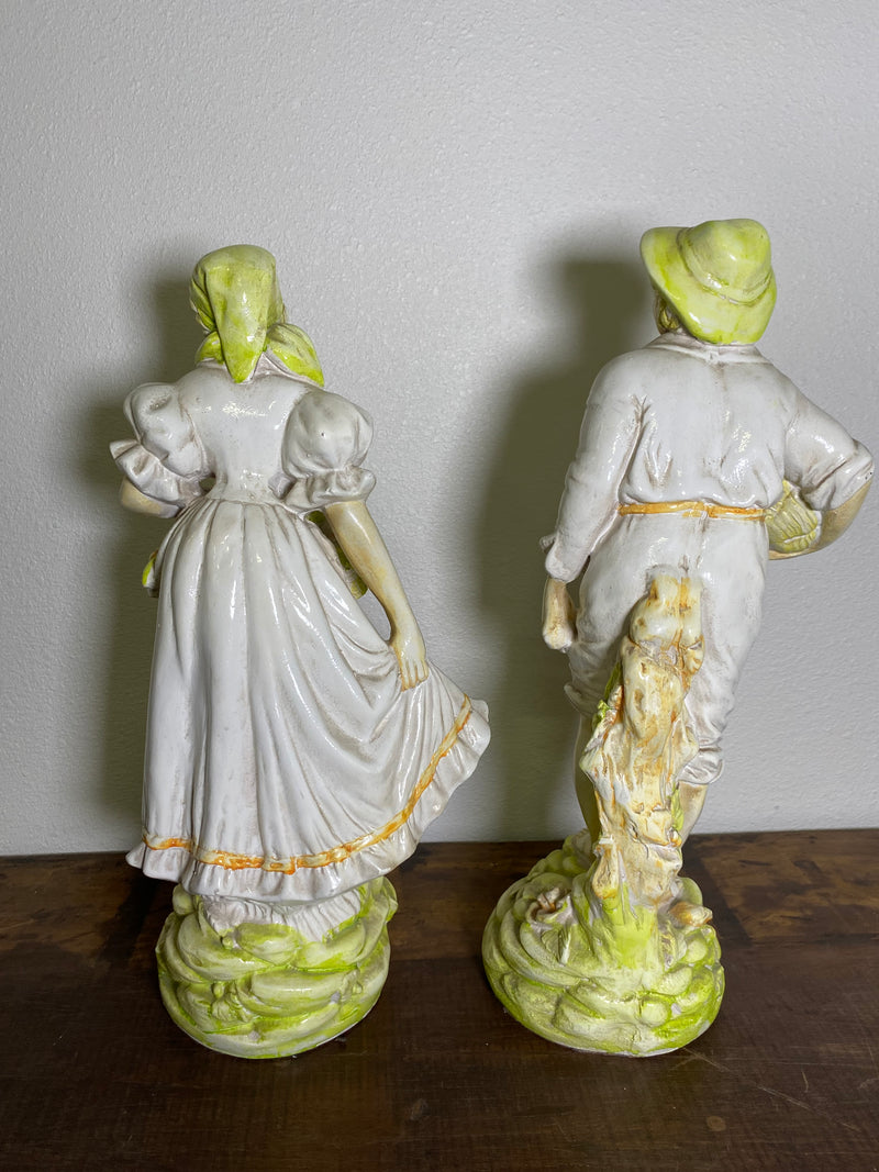 Pair of Antique Ceramic Figures - Peach Harvest